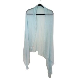 Ale-Hop Light Blue Crinkled Gauze Wrap Scarf Frayed Edge 70x30 Swim Coverup